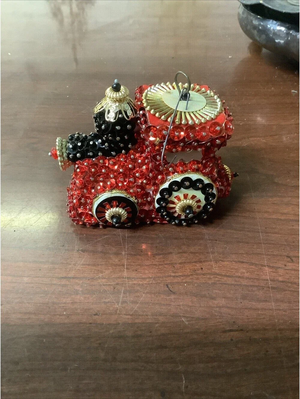 Vintage Sequin Push Pin Beaded Christmas Train Ornament